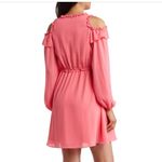 Nicole Miller  Ruffle Cold Shoulder Long Sleeve Dress Coral Camellia Rose 12 NWT Photo 1