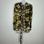 ZARA  V Neck Green Brown Pattern Beaded Tassel Long Sleeve Blouse Small NWT Photo 3