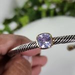 Silver Cable Flex Open Cuff Bracelet with Amethyst Color Stone Purple Photo 2