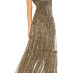 Sabina Musayev Ray Dress in Gold Black Metallic Maxi Gown Dress Sz L Size L Photo 0