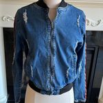 American Bazi Tad Denim Bomber Jacket Distressed Womens Small Photo 11