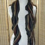 La Fiorentina 100% Acrylic Loose Knit Rolled Fringed Scarf Dark Autumn Colors Brown Photo 0