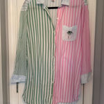 Victoria's Secret Victoria’s Secret Striped Green and Pink Button-Up Shirt size small beach cover Photo 0