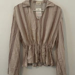 1.4.3. Story by Line Up 143 Story Lead Me On Tie Top Cream Stripe Long Sleeve Boho Size Small NWT Photo 0