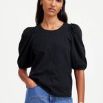 J.Crew Madewell Puff Sleeve Tee Shirt Cotton Top Relaxed Minimalist Jet Black XXS NWT Photo 0