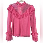 River Island  Pink Lace Ruffle Longsleeve Top Size 10‎ Gender Reveal Polka Dot Photo 5