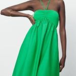 ZARA Green Halter Smocked Poplin Midi Vacation Dress size Small Photo 7