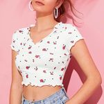 SheIn Lettuce Trim Floral Crop Top Photo 0