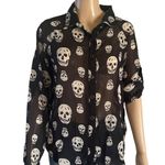 Fun & Flirt Sheer Skull Print Buttoned Blouse Photo 2