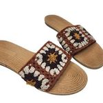 Bamboo  Crochet Retro Earthy Brown Tan Boho Slide Sandals Summer Shoe Size 10 Photo 0