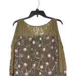 Entro  Women's Top Floral Sheer Lace Cold Shoulder Flare Sleeves Green/Pink Small Photo 1
