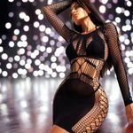 Black Hollow Out Dress, See Through Round Neck Long Sleeves Dress‎ One Size Size undefined Photo 3