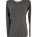 Lululemon 8 Long Sleeved Swiftly Tech Top Heathered Slate Stripe Leaf HTF Rare Photo 0