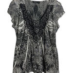 Apt. 9  Top Women L Black White Y2K Bedazzled Grunge Emo Boho Sheer Cap Sleeve Photo 0