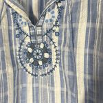 Solitaire Women's Blue White Striped Embroidered Peasant Blouse Size Boho L Photo 1
