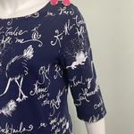 Lilly Pulitzer Navy Blue Pink Ruffle My Feather Script Print Dress Size Small Photo 2