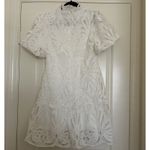 White Boho Crochet Lace Drop Waist Puff Sleeve Dress Size Large Bridal Cocktail Photo 3