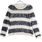 Tabitha Sweater Ivory Blue Striped Fuzzy Knit‎ Pullover Crew Neck Size Medium Photo 0