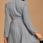 Lulus Poetic Love Dusty Blue Swiss Dot Long Sleeve Pleated Mini Dress Size M Size M Photo 2