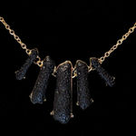Sam Edelman NEW - Elegant Statement Black Druzy Stones & Gold Waterfall Pendants Necklace Photo 0