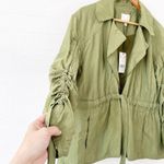 CINQ À SEPT Emeline Ruched Sleeve Jacket in Olive Green Photo 3