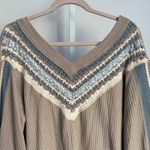 Free People Women's XS Top Waffle Knit V-Neck Long Sleeve Blouse Boho Chic Photo 2