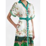 Saloni Riya B Dress in Zinnia River US 2 / UK 6 NEW Green Belted White Photo 12