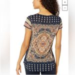 Lucky Brand blouse Persian art pop over crewneck lightweight navy Large Photo 3