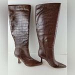 Marc Fisher Brown Crocodile-Embossed Knee-High Boots Size 6.5 M Photo 2