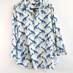 For Cynthia Tunic White w/ Blue Giraffes Linen Blend 3/4 Sleeves Sz 1X EUC Photo 1