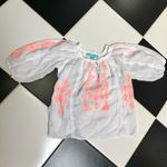 Melissa Odabash Embroidered Peasant Blouse Crop Top White Neon Coral Summery sz8 Photo 7