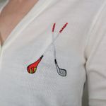 Vintage 70s Golf Embroidered Cardigan Sweater White Size M Photo 3