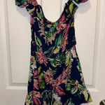 City Studio Floral Romper Off Shoulder Ruffle‎ Drawstring Waist Medium Blue Photo 0