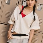 Free People NWT  For The Win V-Neck Tee in Oatmeal Heather Photo 1