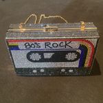 None Women’s Sparkly Cassette Tape Shaped Clutch Purse Bag DifferentLength Chains NWT Photo 2