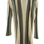 POL Women's Boho Open Knit Striped Long Duster Cardigan Sweater Tan Green Medium Photo 0