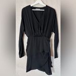 Tart  Isono Poly Silk Wrap Mini Dress Long Sleeve Elegant Black Medium NWT Photo 5