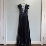 Lulus NWT  Exceptional Drama Navy Blue Satin Lace-Up Pleated Maxi Dress Photo 2
