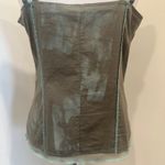 Khaki Cotton Beaded Strap Tank Top Turquoise Detail Boho Lagenlook Fairy Small Green Photo 9