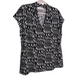 Kasper  Black White Geometric Ruched V-Neck Cap-Sleeve Blouse Size XL Photo 1