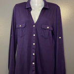 Candalite Shirt Womens Medium Purple Button Front Long Sleeve Stretch Pockets Photo 0