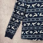 Holiday Time  Blue Christmas Snow Flake Reindeer Print Pajama Top Medium Photo 3
