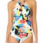 Anne cole High Neck Keyhole Ruched Floral One-Piece Bathing Swim Suit NWT 8 Photo 0