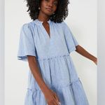Tuckernuck NWT Chambray Crawford Blue Tiered Linen Blend Ruffle Mini Dress Small Photo 1