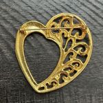 Vintage Gold Tone Heart Brooch Pin with Cutout Details Cutout Art Deco Swirls Photo 1