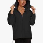 Avogue Rain coat women’s full zip hoodie long sleeved pockets Black Size M Photo 1