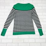 Nautica Striped Sweater Green Gray Black Long Sleeve Button Cuff Crew Neck Med Photo 7