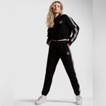 PINK - Victoria's Secret Victoria’s Secret PINK Preppy Cropped Polo Sweatshirt Black White Small Photo 3