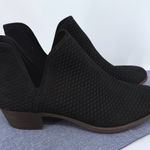 Lucky Brand Baley Black Suede Perforated V Cut Ankle Boots 12M Chop Out Boho Photo 0