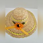Vintage Sunflower Straw Hat Orange Bow Round Sun Wide Brim Straw Hat Tan Photo 1